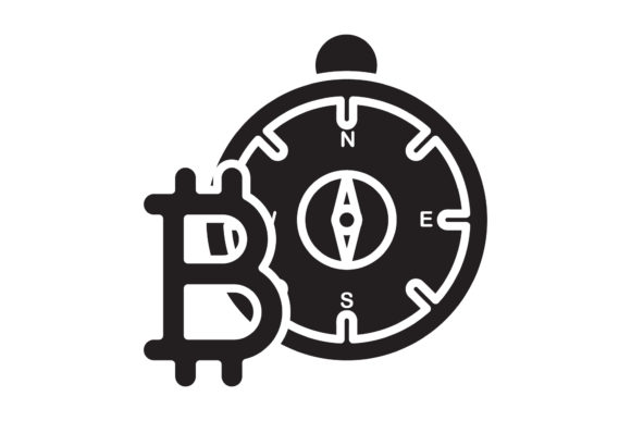 Bitcoin Travel Icon Compass Black Filled: A Modern Graphic Freebie for Local Branding
