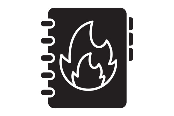 Book Icon Fire Design Black Filled Art – A Graphic Freebie for Bold Branding