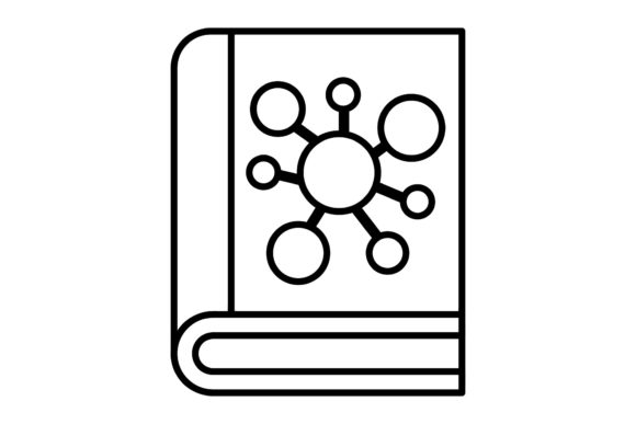 Book Icon Molecule Atom Black Line Art for Real Embroidery Projects