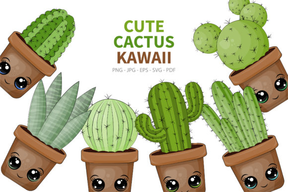 Cartoon Cactus Kawaii Clipart for Real Crafting & Handmade Projects