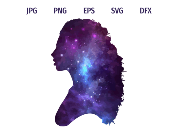Galaxy Curly Girl Face Silhouette – A Freebie Graphic with Stellar Visual Potential