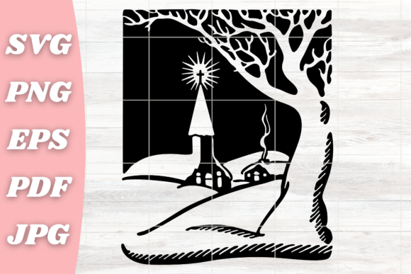 Snowy Winter Church Scene: A Versatile Graphic Design Asset for Crafts and Seasonal Projects
